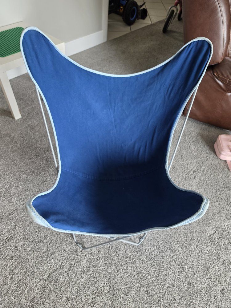 Folding Butterfly Chair - Blue Canvas Frame Chair
