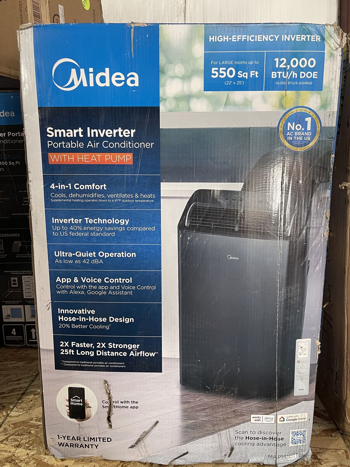 Midea 12,000 BTU DOE Duo Smart Portable Air Conditioner with Heat, for spaces up to 550 sqft Black