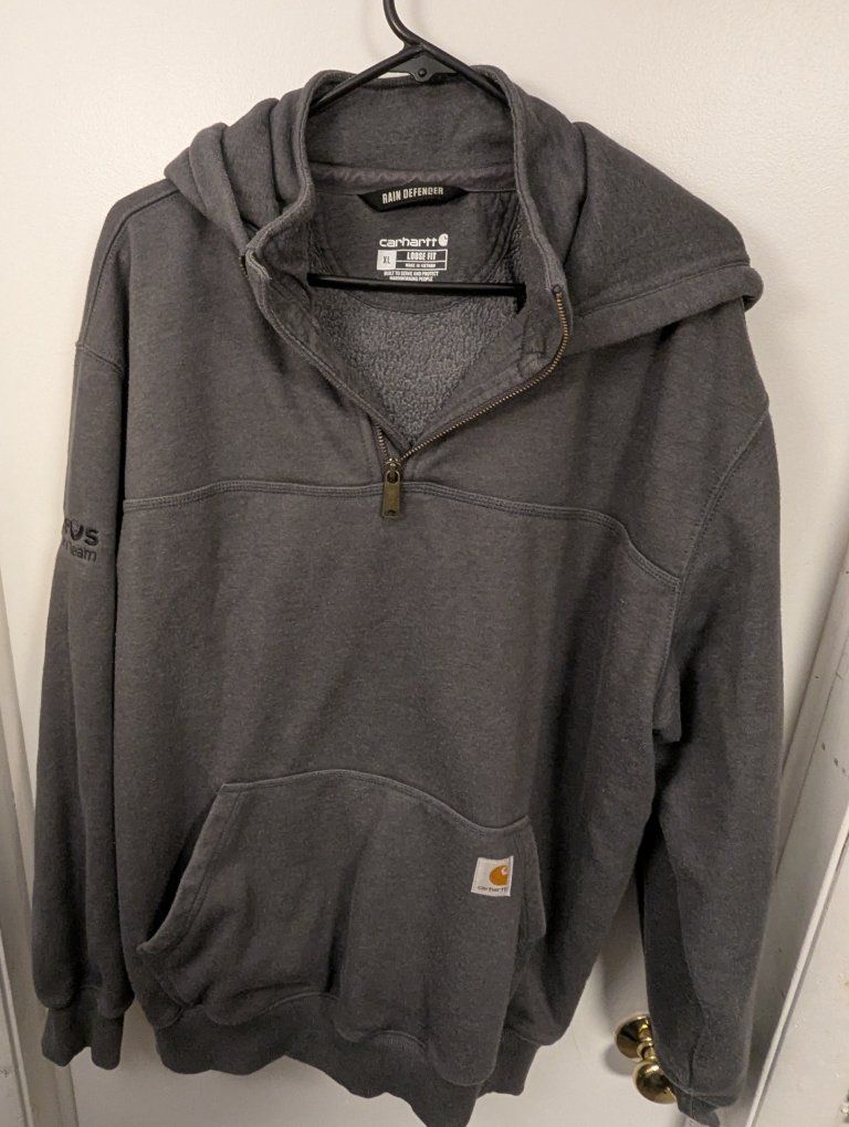Gray Carhartt Rain Defender 1/4 zip hoodie pullove