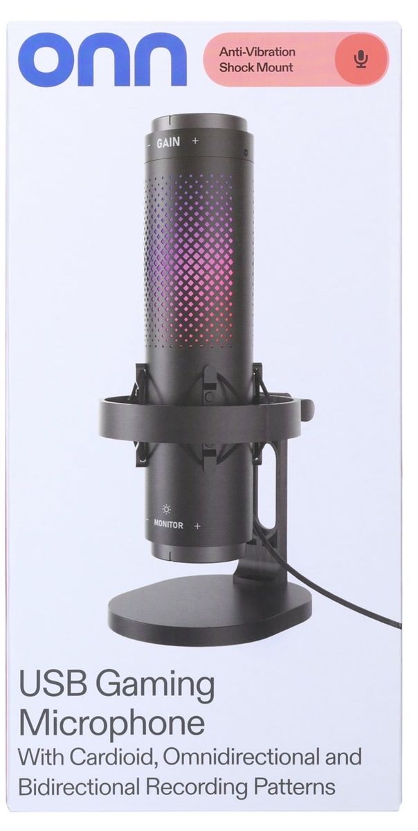 Onn USB Gaming Microphone with Cardioid, Omnidirectional, Bidirectional Patterns & Shock Mount