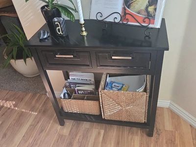 Black Console Table with 2 Drawers and Lower Shelf Storage, entryway table