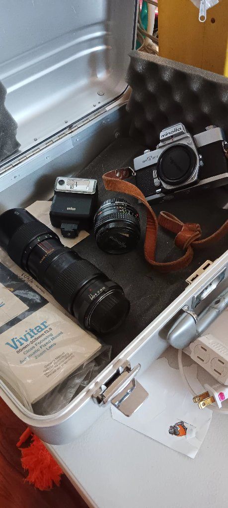 Zero Halliburton Vintage Aluminum Camera Case with Minolta Camera, Vivitar Lenses, and Accessories