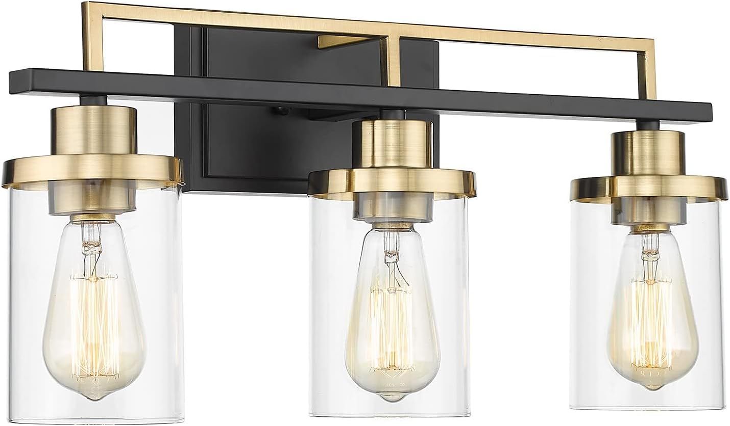 21" 3-Light Gold & Black Bathroom Vanity Light Fixture