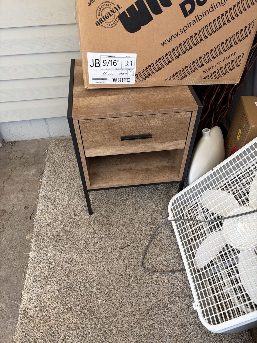 Modern Industrial Wooden Nightstand with Drawer and Storage Cubby