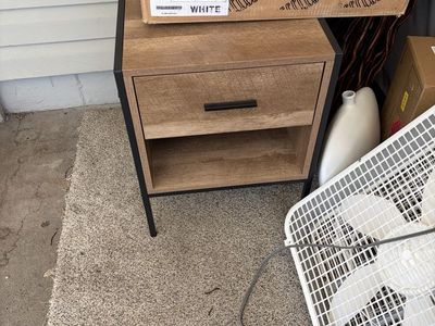 Modern Industrial Wooden Nightstand with Drawer and Storage Cubby