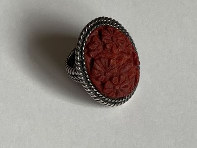 Amy Kahn Russell Sterling Silver 925 Carved Red