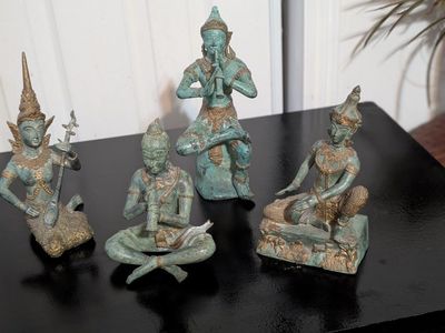 set of ANTIQUE THAI BRASS BRONZE STATUETTES