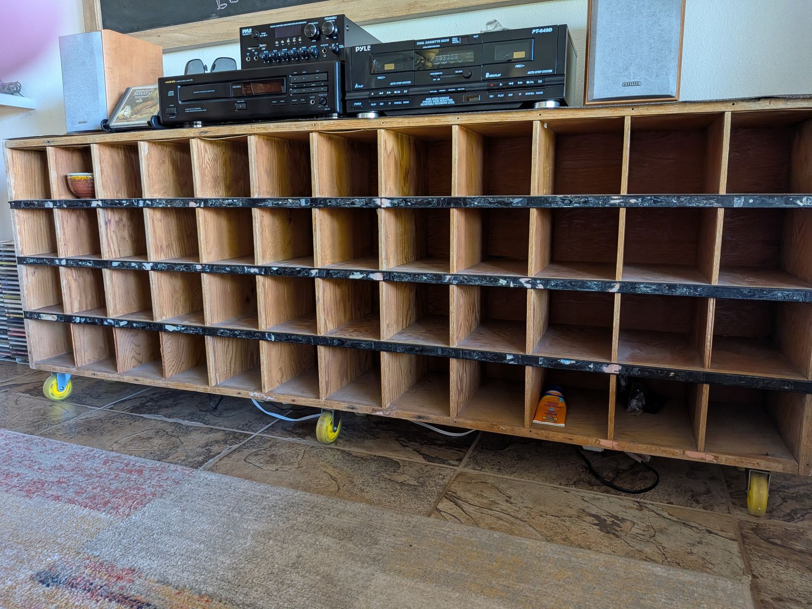 Antique hotel mailbox - large Wooden Cubby Storage Organizer with Wheels