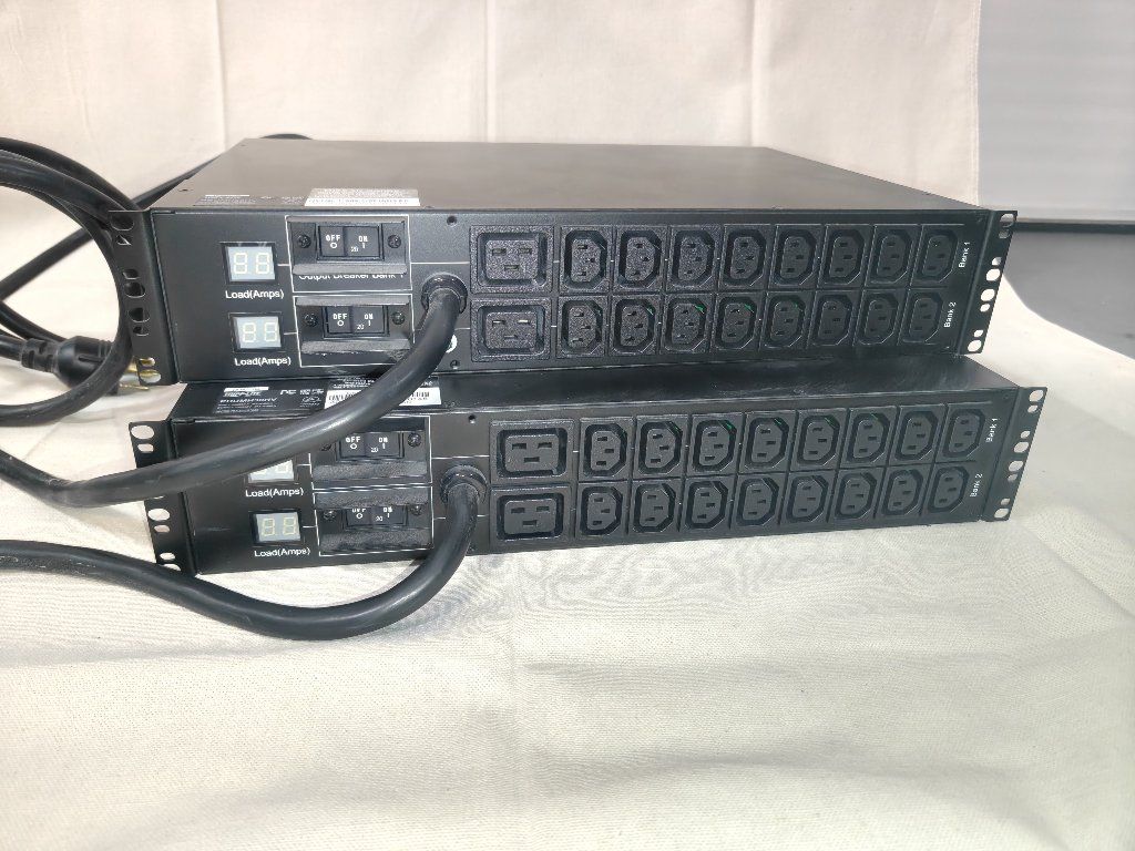 2 Tripp Lite Metered PDU, 30A, 18 Outlets (16 C13 & 2 C19), 208/230V, L6-30P, 12 ft. Cord, 2U Rack-Mount