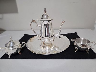 WM. Rogers & Son Vintage Silverplated 4-Piece Coffee Service Set with Tray