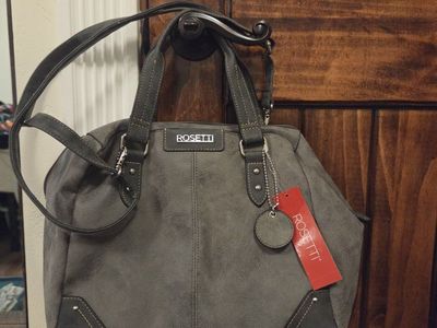 Rosetti Grey Faux Suede Satchel Handbag with Detachable Shoulder Strap, New with Tags