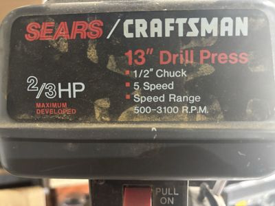Sears Craftsman 13" Drill Press 2/3 HP 5-Speed 1/2" Chuck