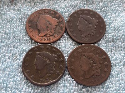large cents 1825, 1831, 1832, 1835