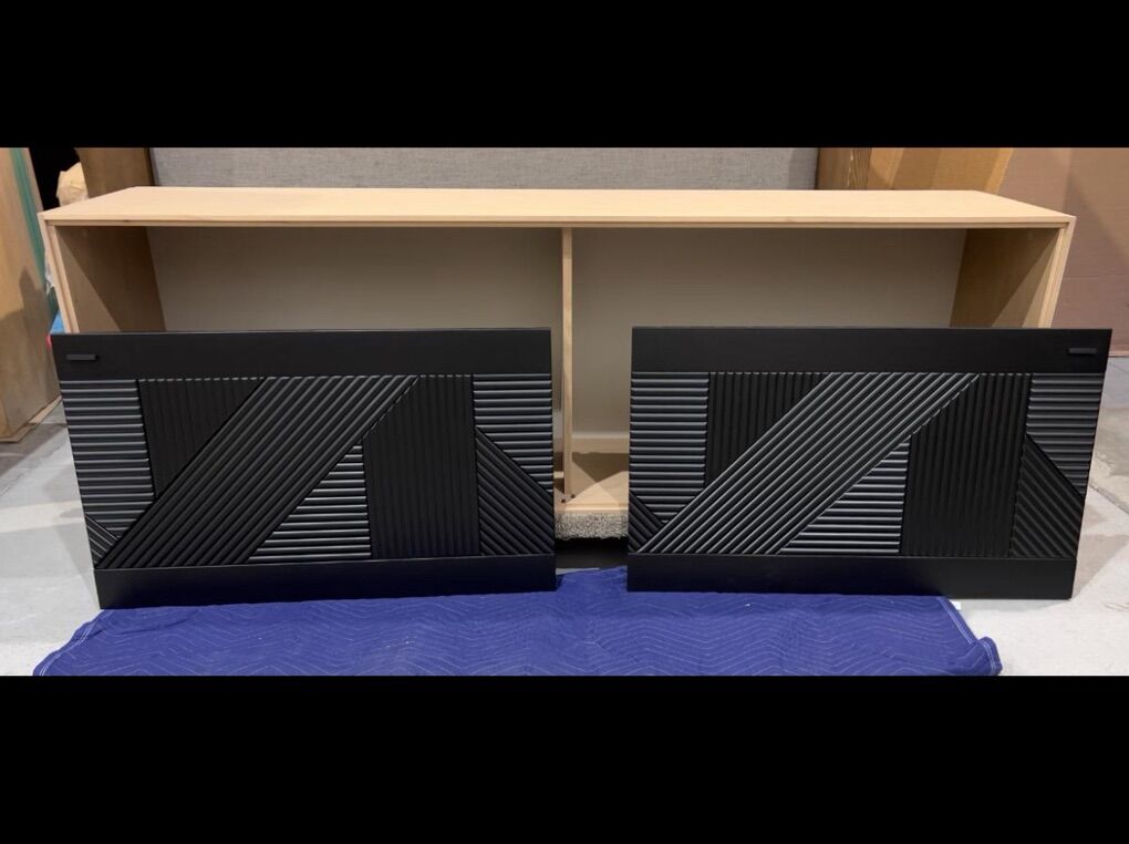 White Oak Credenza With Black Sliding Doors