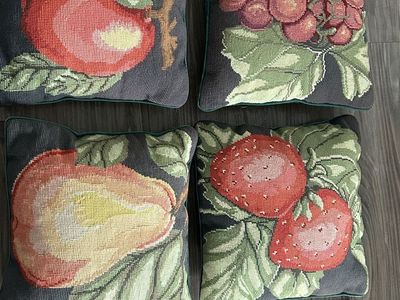 VINTAGE NEEDLEPOINT FRUIT THROW PILLOWS