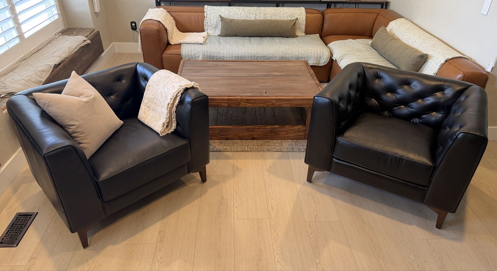 Poly & Bark Essex Leather Chairs - Retail $2,746+ (Pair) Onyx Black