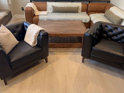 Poly & Bark Essex Leather Chairs - Retail $2,746+ (Pair) Onyx Black