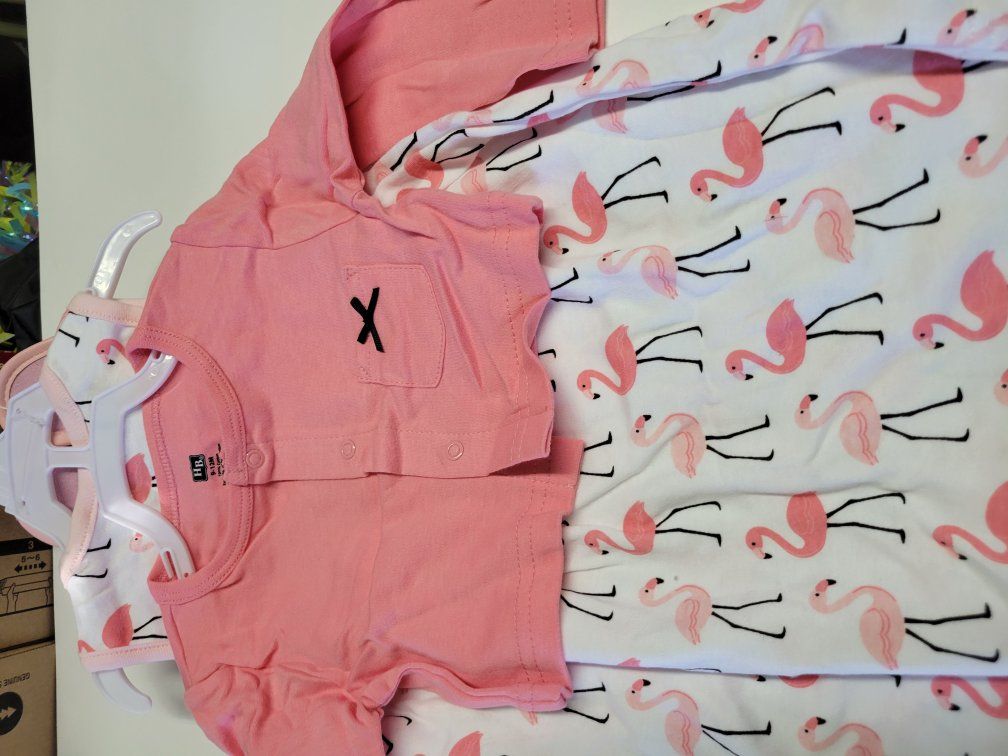 Baby flamingo dress & cardigan, shoes $5 9-12 mths