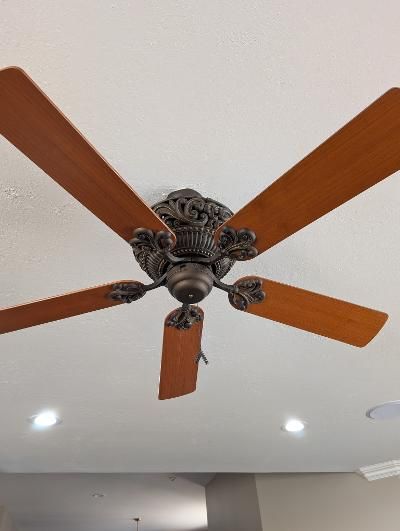 Two Monte Carlo 5-Blade Ornate Bronze & Wood Finish Ceiling Fans - 52 inch