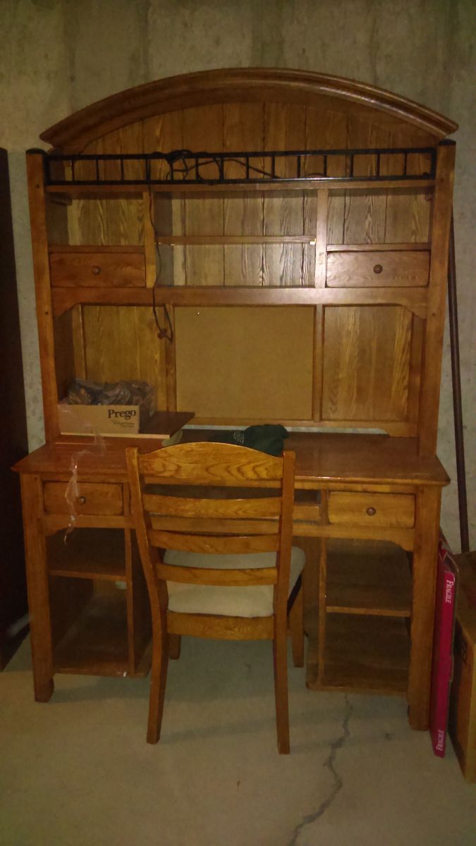 Solid Wood Computer Desk & Hutch with Drawers, Shelves, and Corkboard