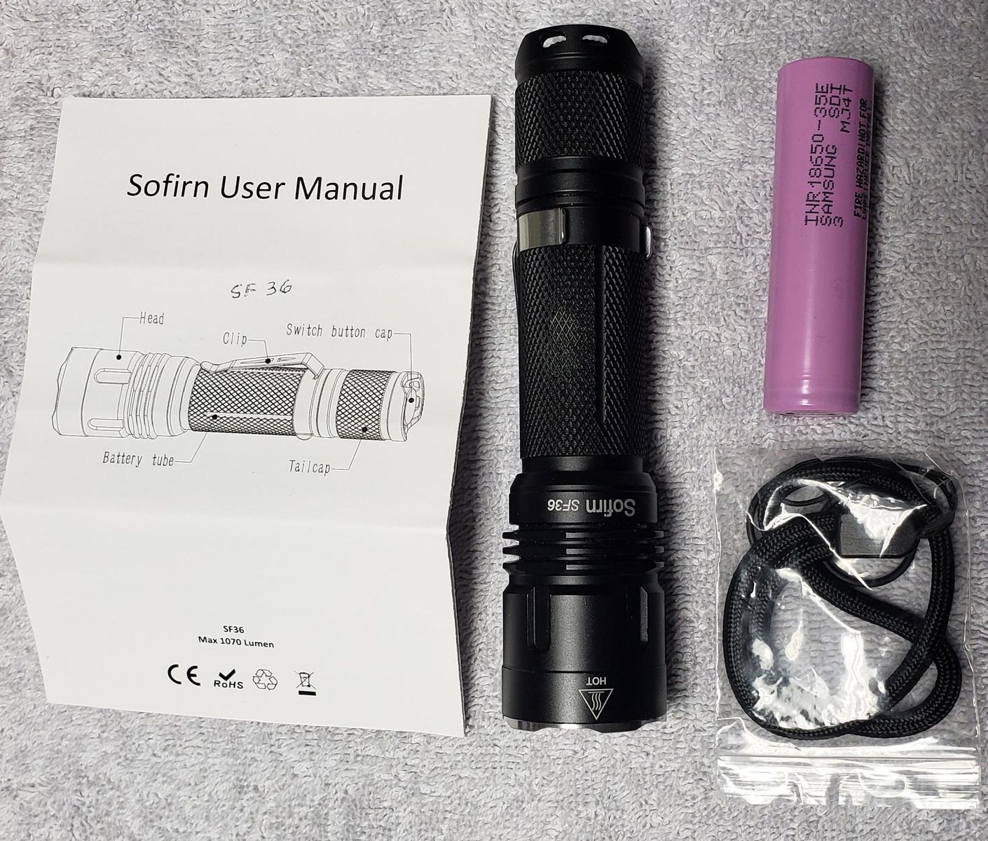 Sofirn SF36 XP-L NW LED Flashlight, Samsung 35E 3500mAh 18650 Battery