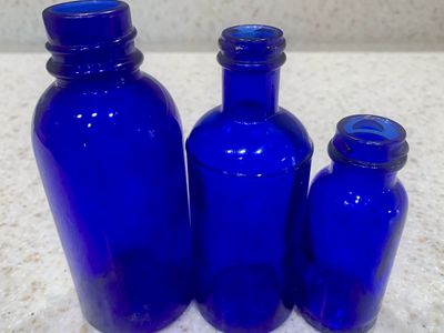Lot of 3 Old Antique Cobalt Blue Bottles