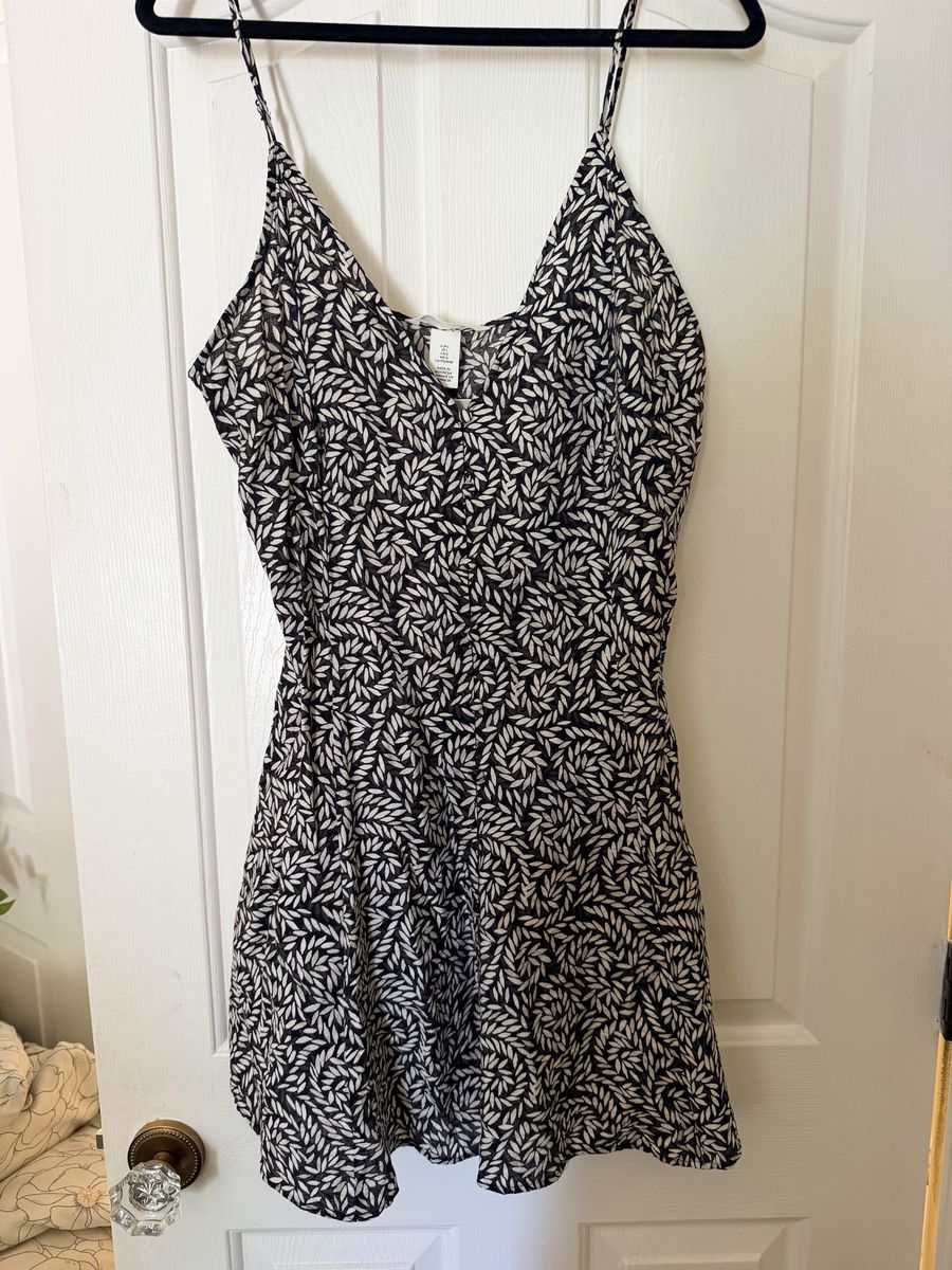 H&M Black & White Leaf Print Cami Mini Dress - Size L (NWT)