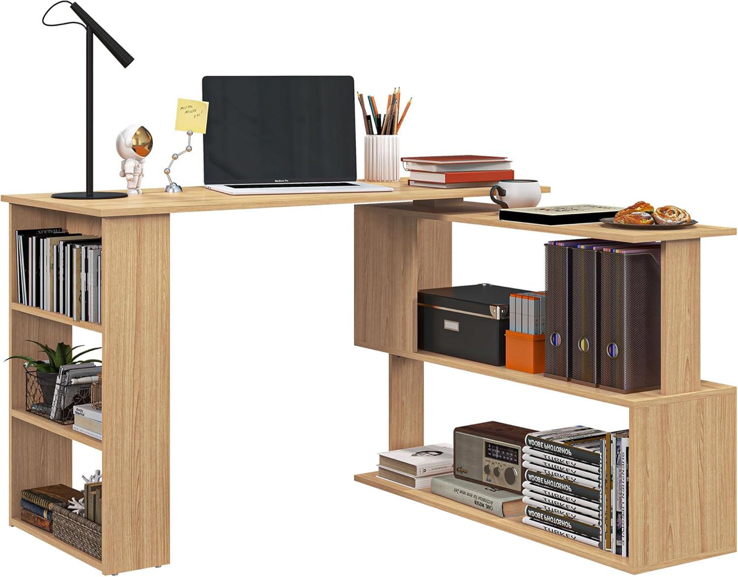 HOMCOM L-Shape Desk, Corner Maple