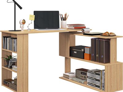 HOMCOM L-Shape Desk, Corner Maple