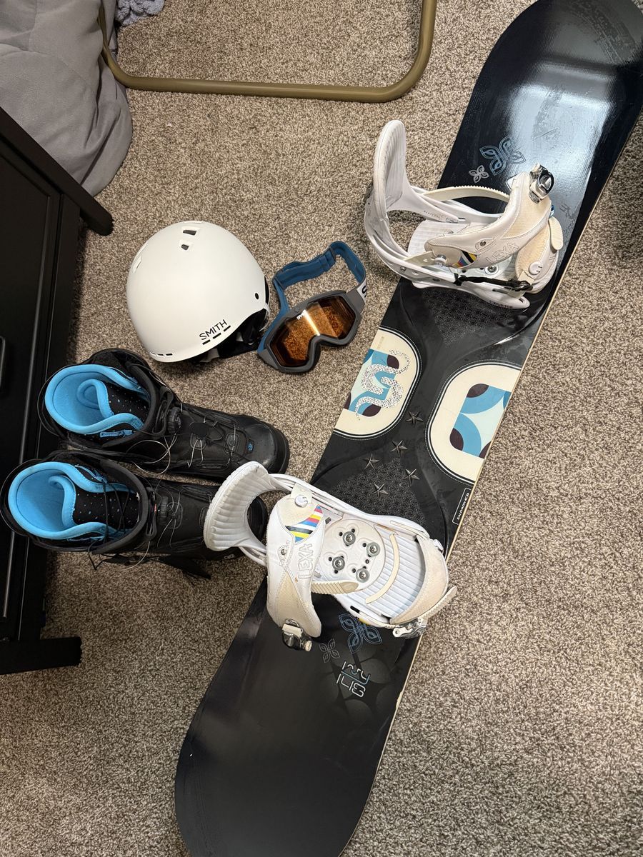 Snowboard Boots, Board, Helmet, Gear