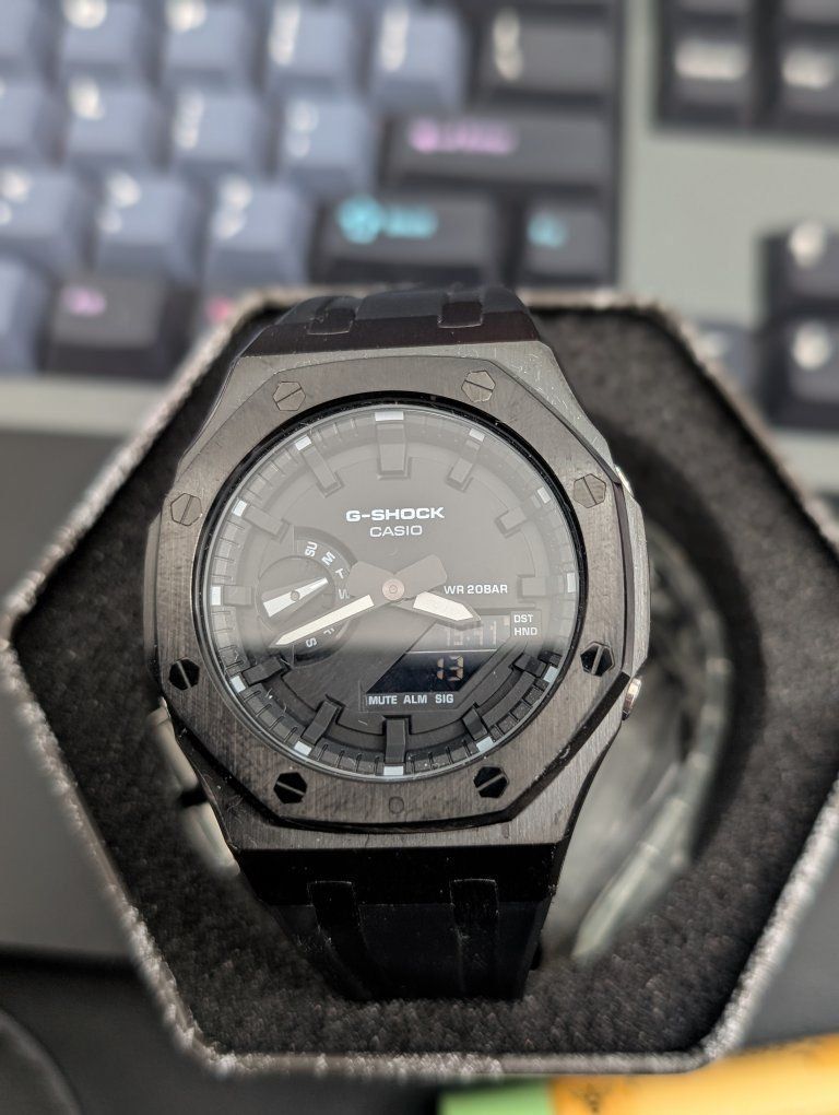 Casio G-Shock GA-2100 Modified Royal Oak Mod Black with Extra Clear Strap