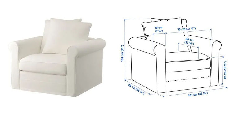 IKEA GRÖNLID Armchair + Inseros White Cover - New in Original Packaging