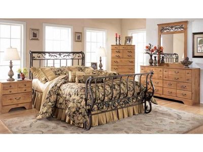 Queen Size Metal Bed Frame, Bronze Sleigh Style by Emma Mason