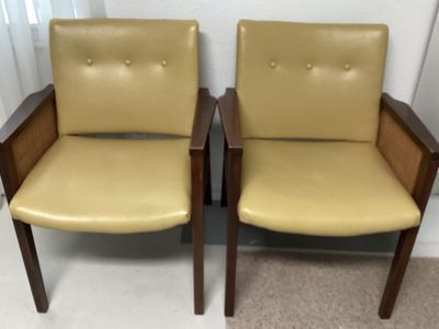 Mid-Century Modern Wood and Vinyl Chairs