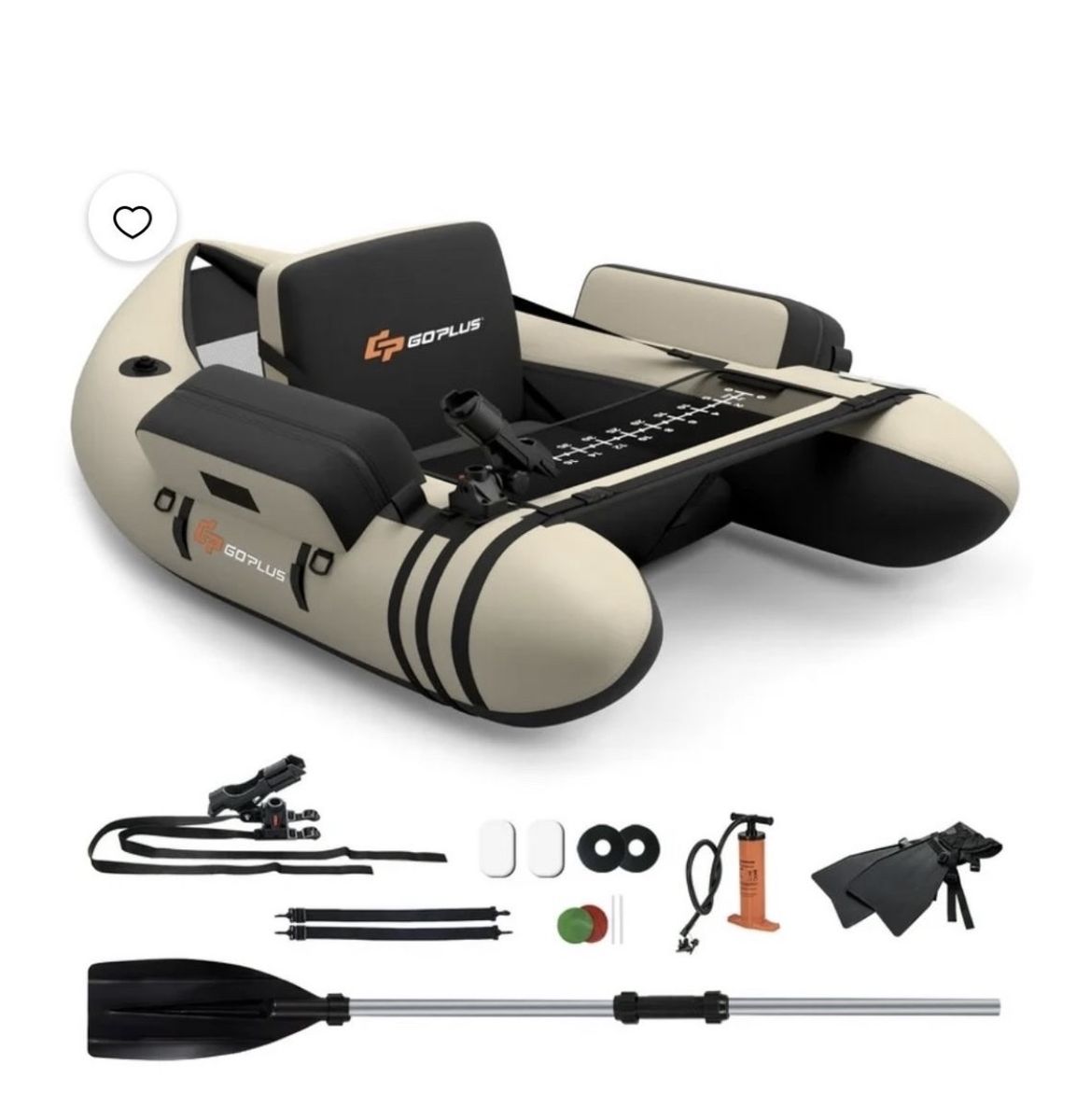Brand new Goplus Inflatable Fishing Float Tube Pontoon Boat Tan and Black with Pump 