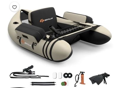 Brand new Goplus Inflatable Fishing Float Tube Pontoon Boat Tan and Black with Pump