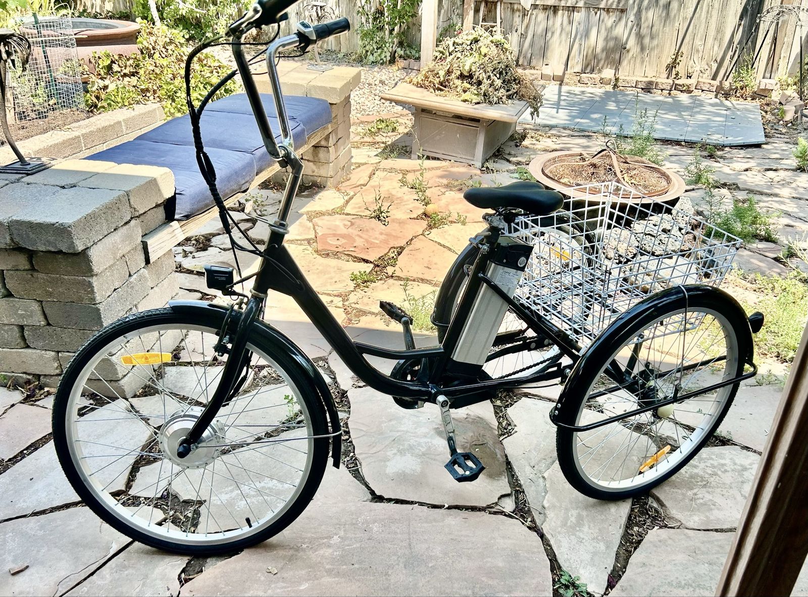 Electric Adult Tricycle 3-Wheel E-Bike with Rear Cargo Basket - Black