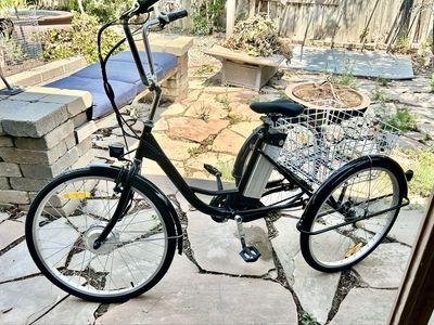 Electric Adult Tricycle 3-Wheel E-Bike with Rear Cargo Basket - Black