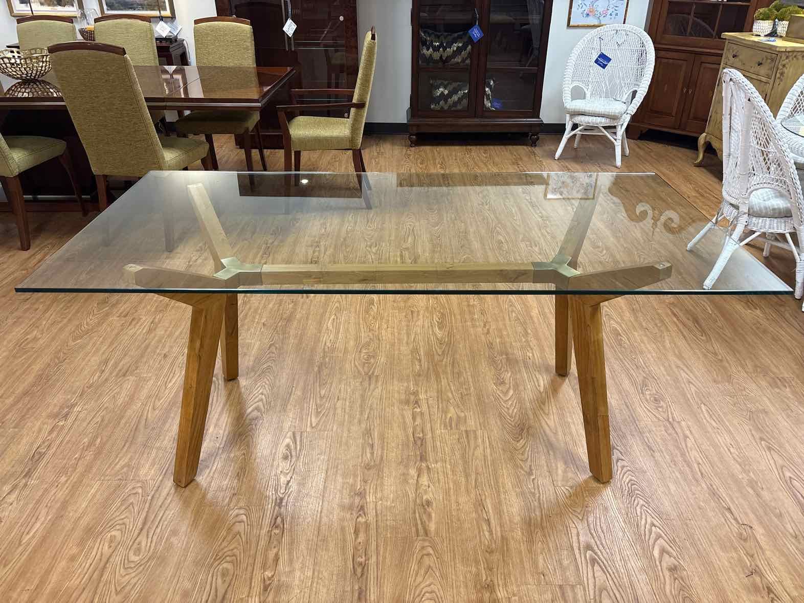 Crate & Barrel 'Strut' Teak Glass Top Dining Table