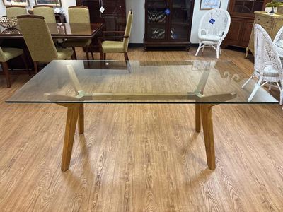 Crate & Barrel 'Strut' Teak Glass Top Dining Table