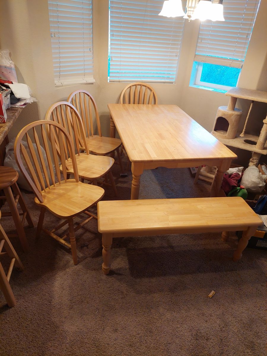 Oak Table with 4 Chairs and a Bench