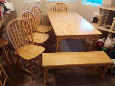 Oak Table with 4 Chairs and a Bench
