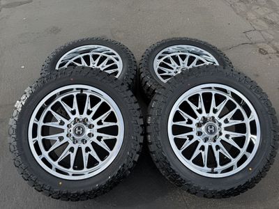 New Chrome Hardcore HC111 35x12.50r22 Ameritread RT 8x6.5 Dodge Ram Cummins Chevy Silverado 2500 3500 Duramax 8 lug