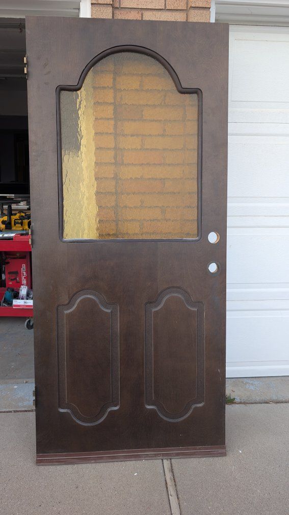 Antique Solid Wood Exterior Door Slab - Yellow Gla