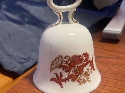Staffordshire Crown Fine Bone China Bell w/ Red Dragon Design, White, 1801 England