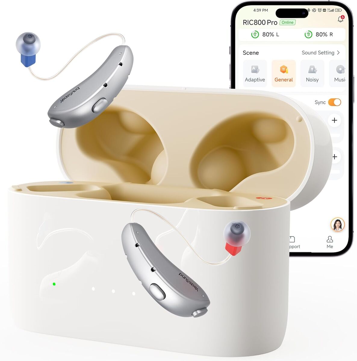 NEW OTC Hearing Aids, RIC800 Bluetooth Call iOS and Android Enabled, Wireless Rechargeable, AI Noise Reduction & App Control