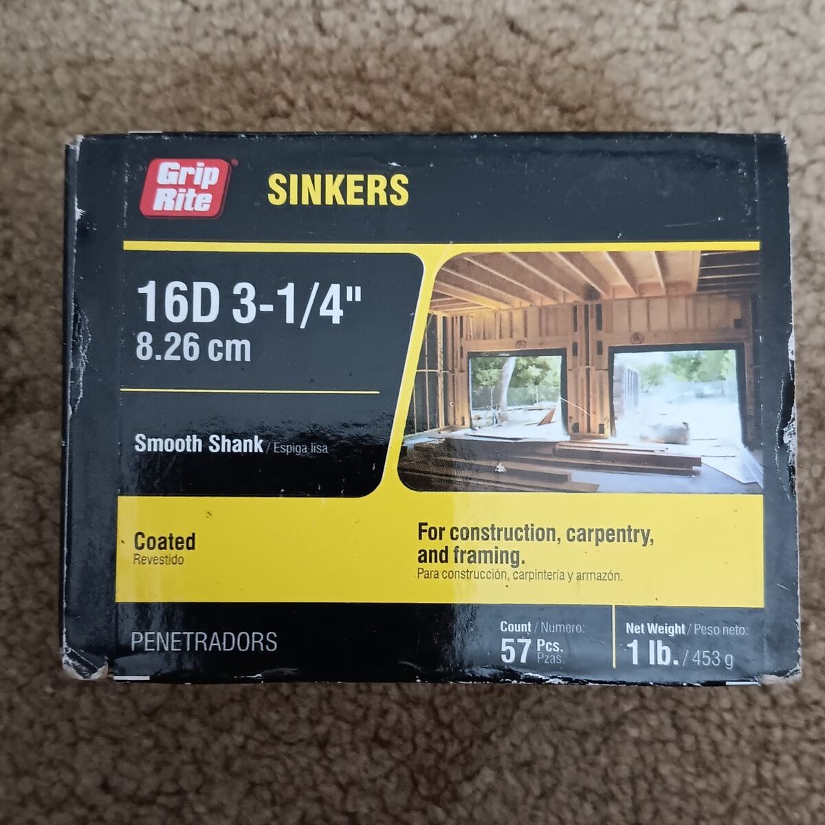 New Grip Rite Sinkers 1lb Box of  3-1/4" Coated Na