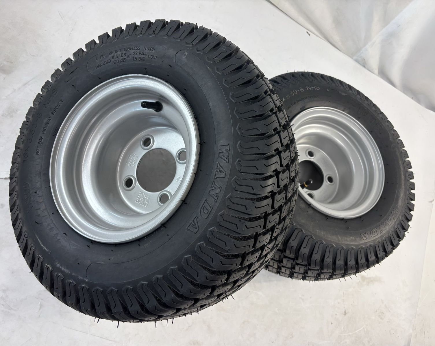 New set of 2 18x8.50-8 Lawn Mower Tires with rims