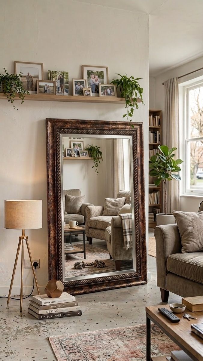Ornate Bronze-Tone Framed Wall Mirror, Large Decorative Accent Piece