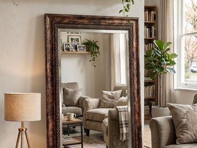 Ornate Bronze-Tone Framed Wall Mirror, Large Decorative Accent Piece